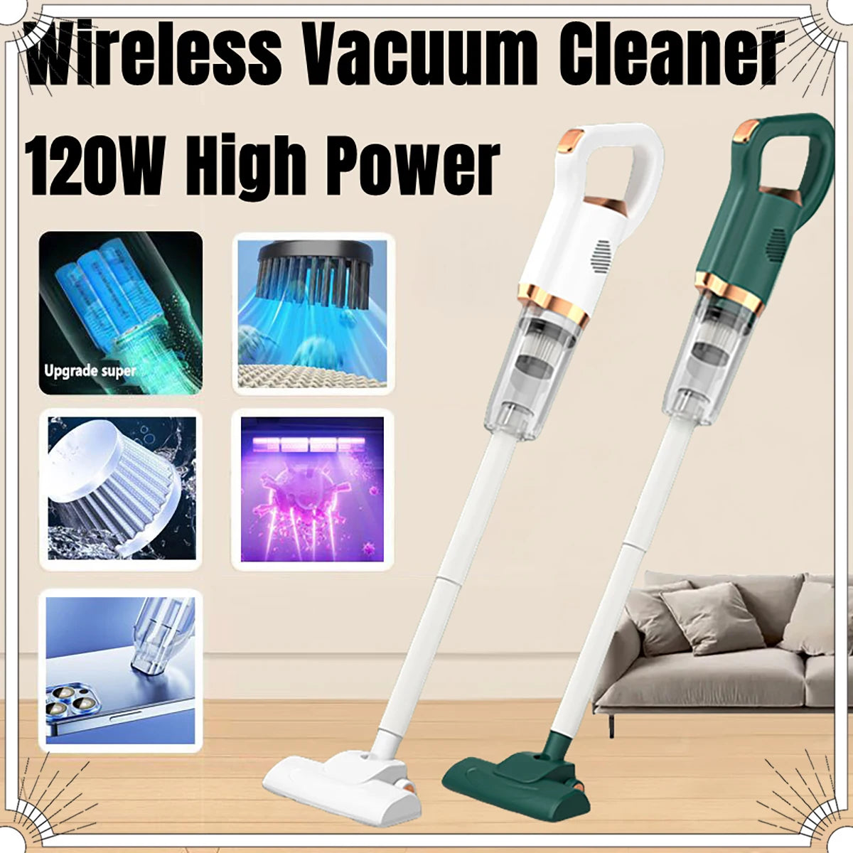 Aspirateur à main sans fil électrique 120 W élimine les acariens et la poussière