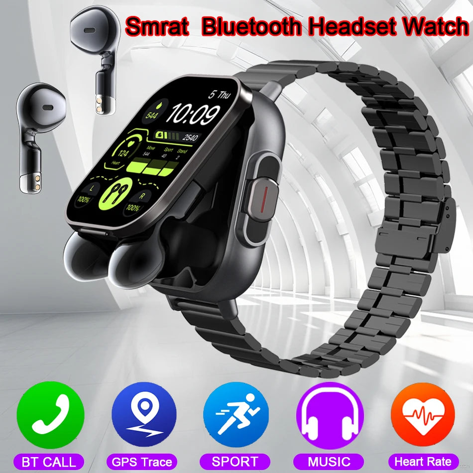 Montre connectée 2 en 1 avec écouteurs Bluetooth, appel, suivi GPS, moniteur de fréquence cardiaque